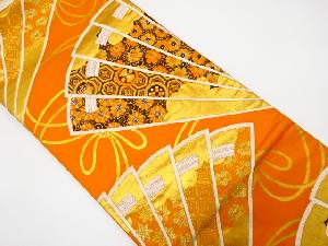 アンティーク　桧扇に花・古典柄織り出し袋帯（材料）